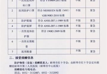 蚌埠市第三人民医院（蚌埠市中心医院）接受社会爱心捐赠公告