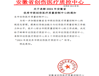 点赞！蚌埠市创伤医疗质控中心荣获全省“优秀市级创伤医疗质量控制中心”称号
